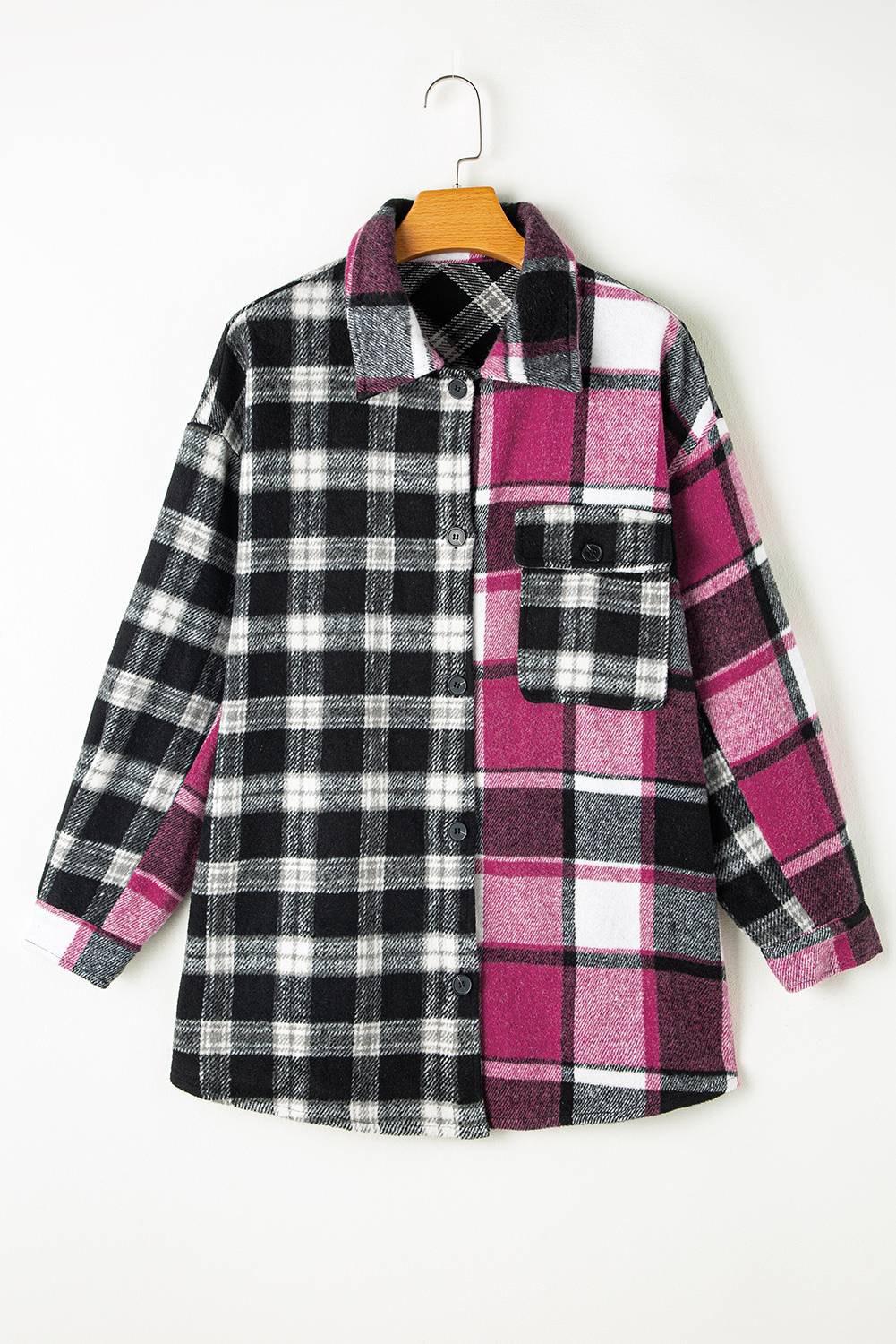 Black Plaid Colorblock Loose Shacket - loveforevers