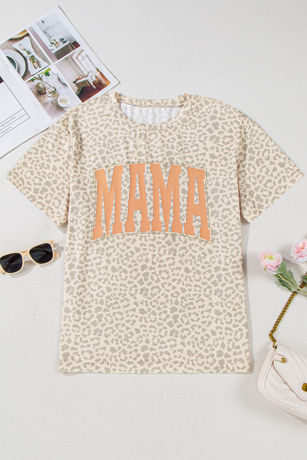 Yellow MAMA Letter Graphic Leopard Loose Tee - loveforevers