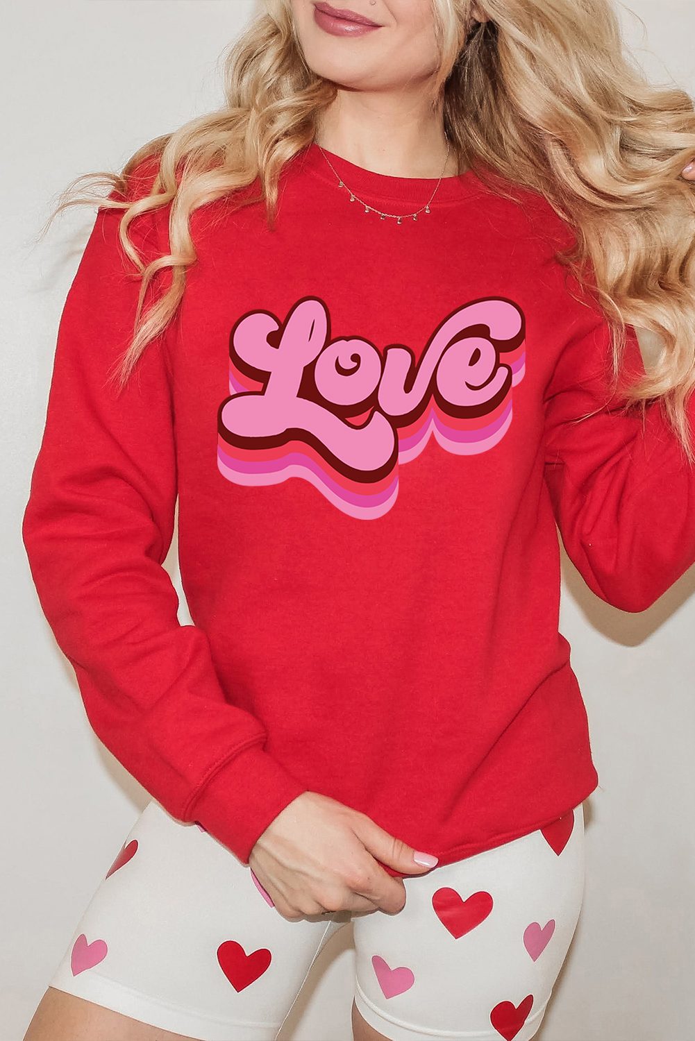 Red Love Printed Crewneck Valentines Pullover Sweatshirt - loveforevers