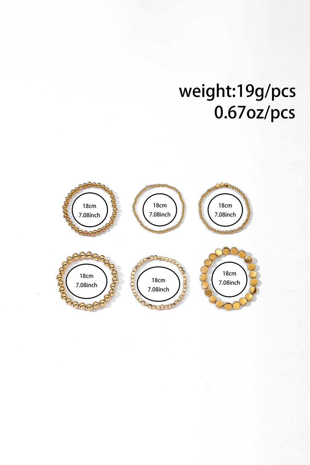 Gold Plated 6pcs Star Round Disk Ball Beading Bracelet Set - loveforevers