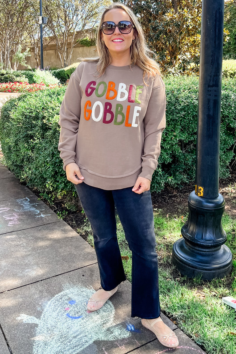 Dark Khaki GOBBLE Letter Graphic Thanksgiving Shift Sweatshirt - loveforevers