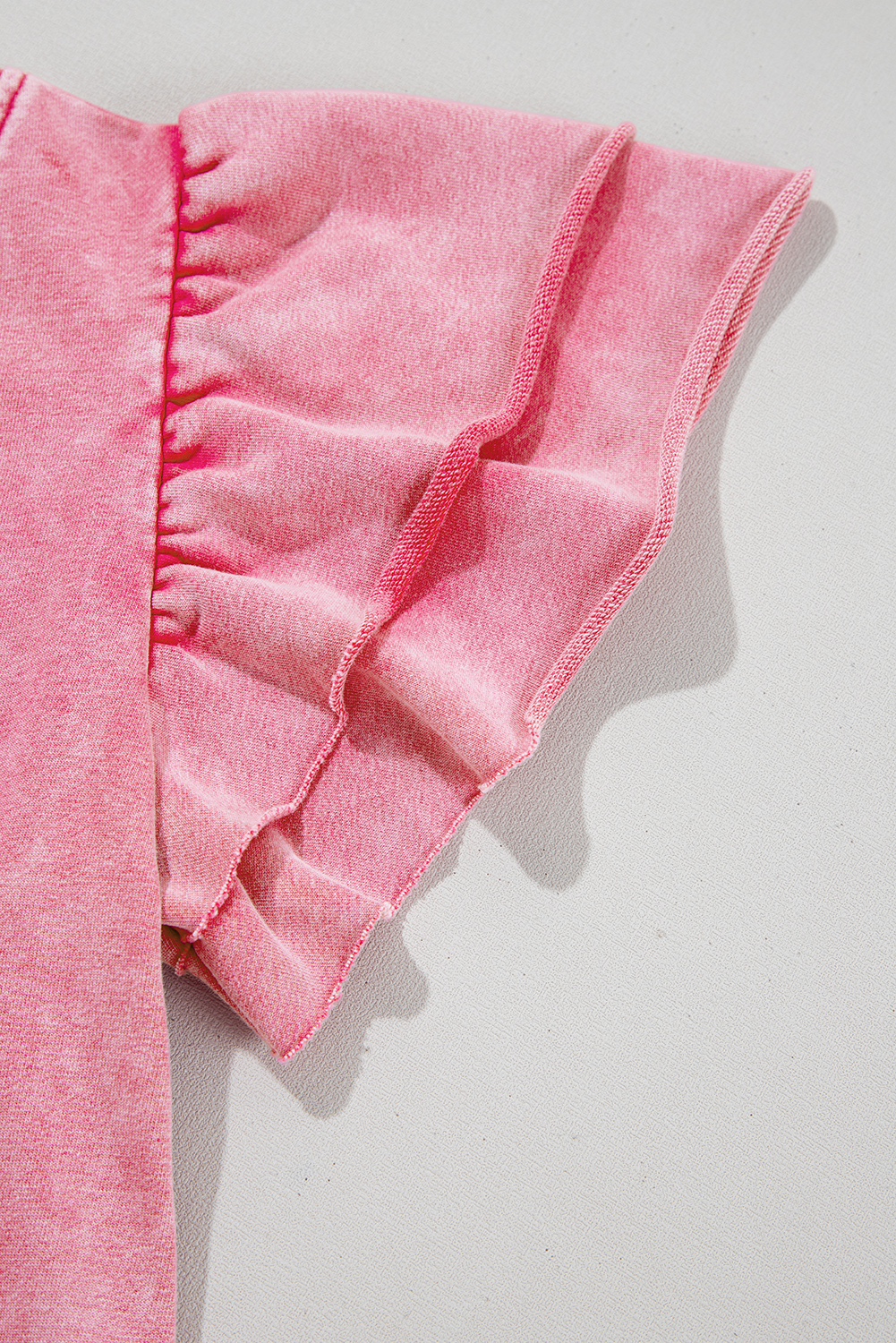 Sachet Pink Mineral Wash Raw Edge Ruffle Mini Dress - loveforevers