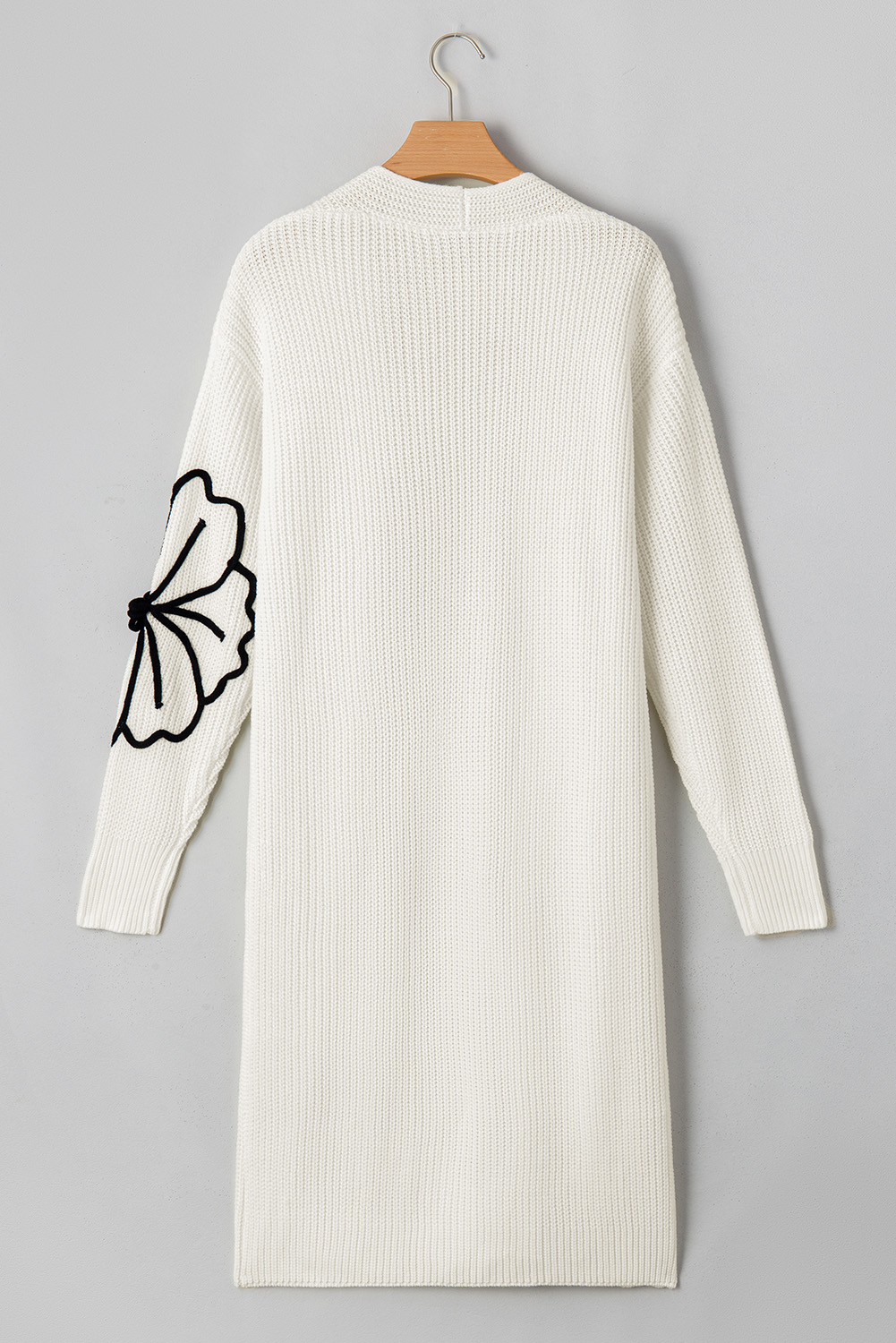 Black Flower Embroidered Drop Shoulder Open Front Duster Cardigan - loveforevers