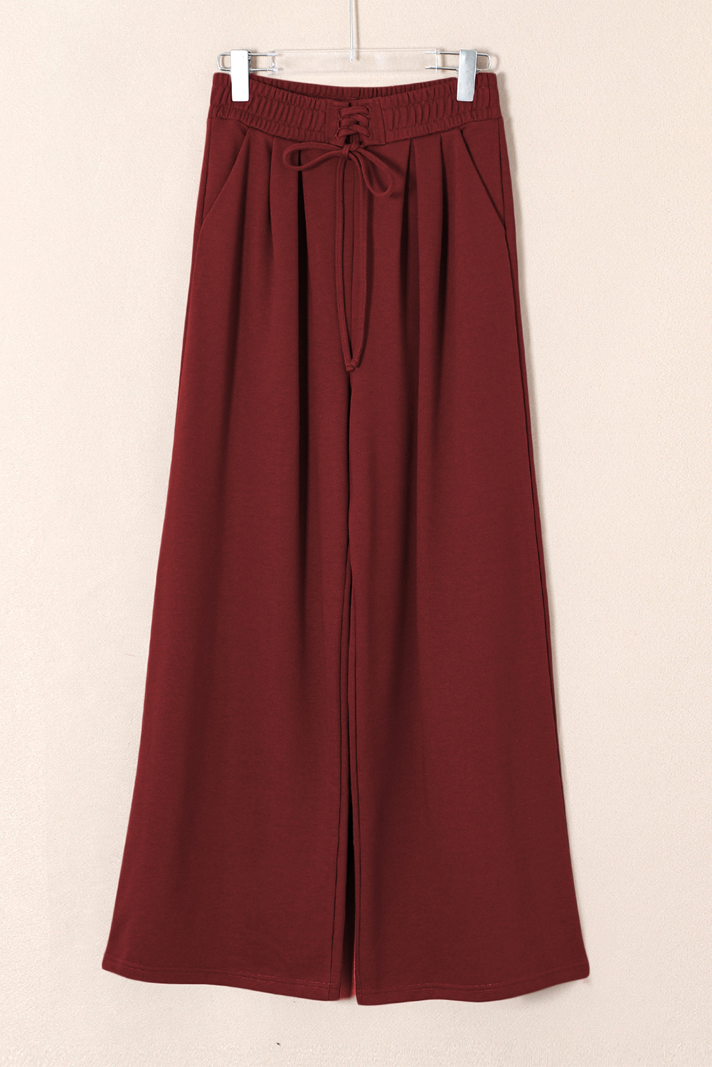 Burgundy Tied Elastic High Waist Pleated Detail Solid Sweatpants - loveforevers
