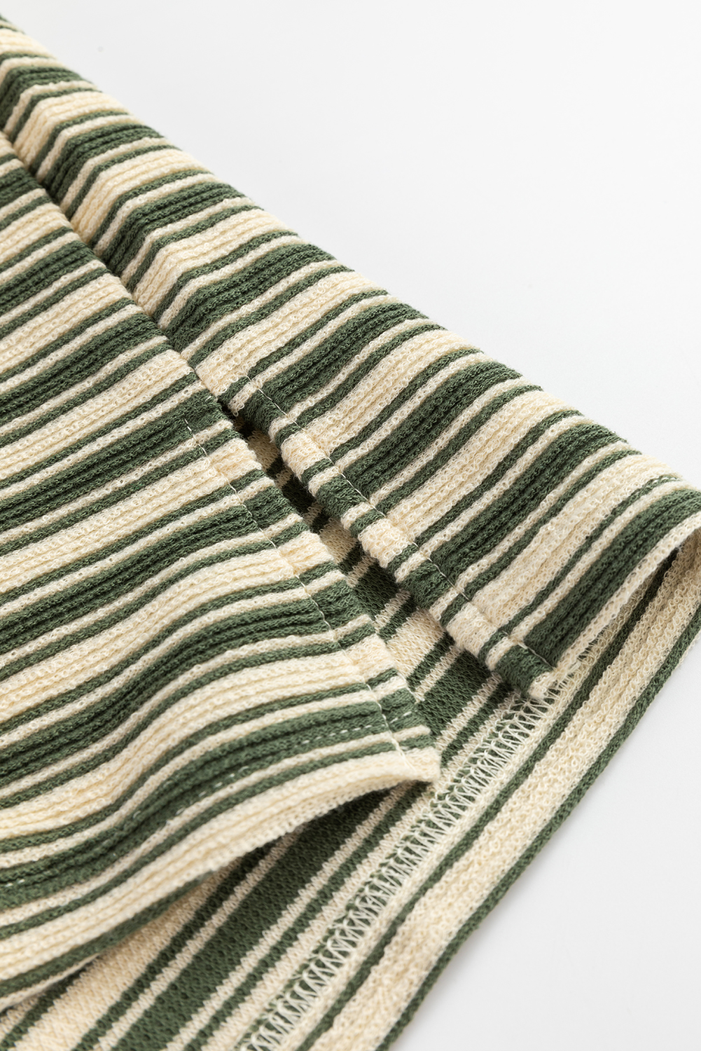 Green Stripe Textured Side Slits Crew Neck T Shirt - loveforevers