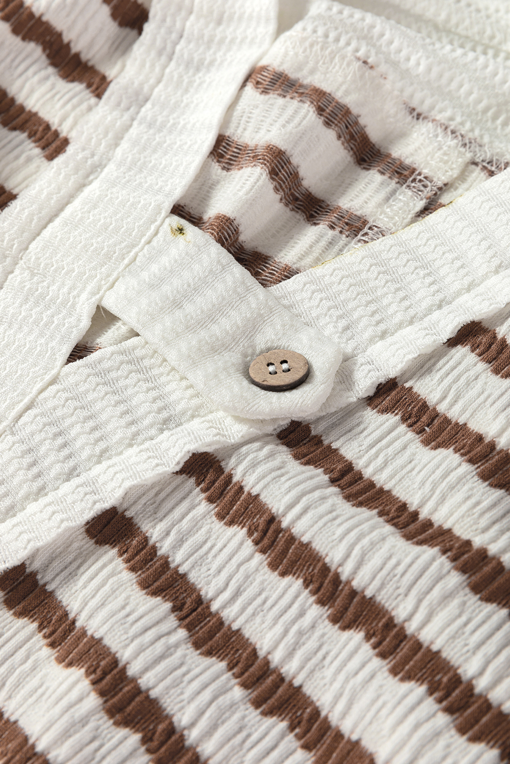 Khaki Stripe Textured Hooded V Neck Casual Long Sleeve Top - loveforevers