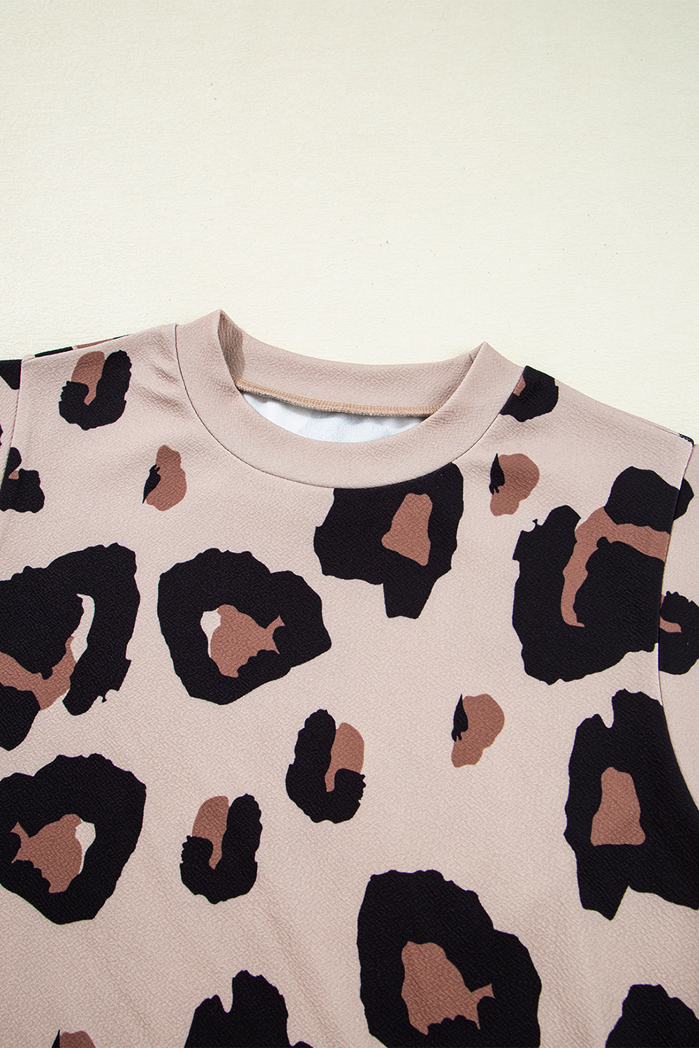 Khaki Leopard Crew Neck Cap Sleeve Casual Tee - loveforevers