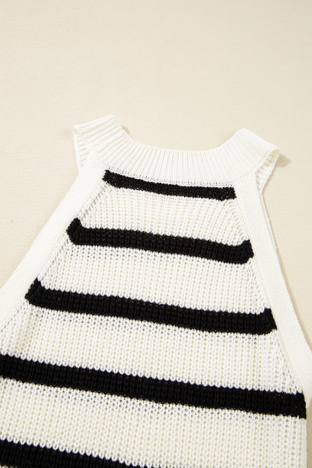 Black Stripe Knitted Drawstring Detail Sleeveless Dress - loveforevers