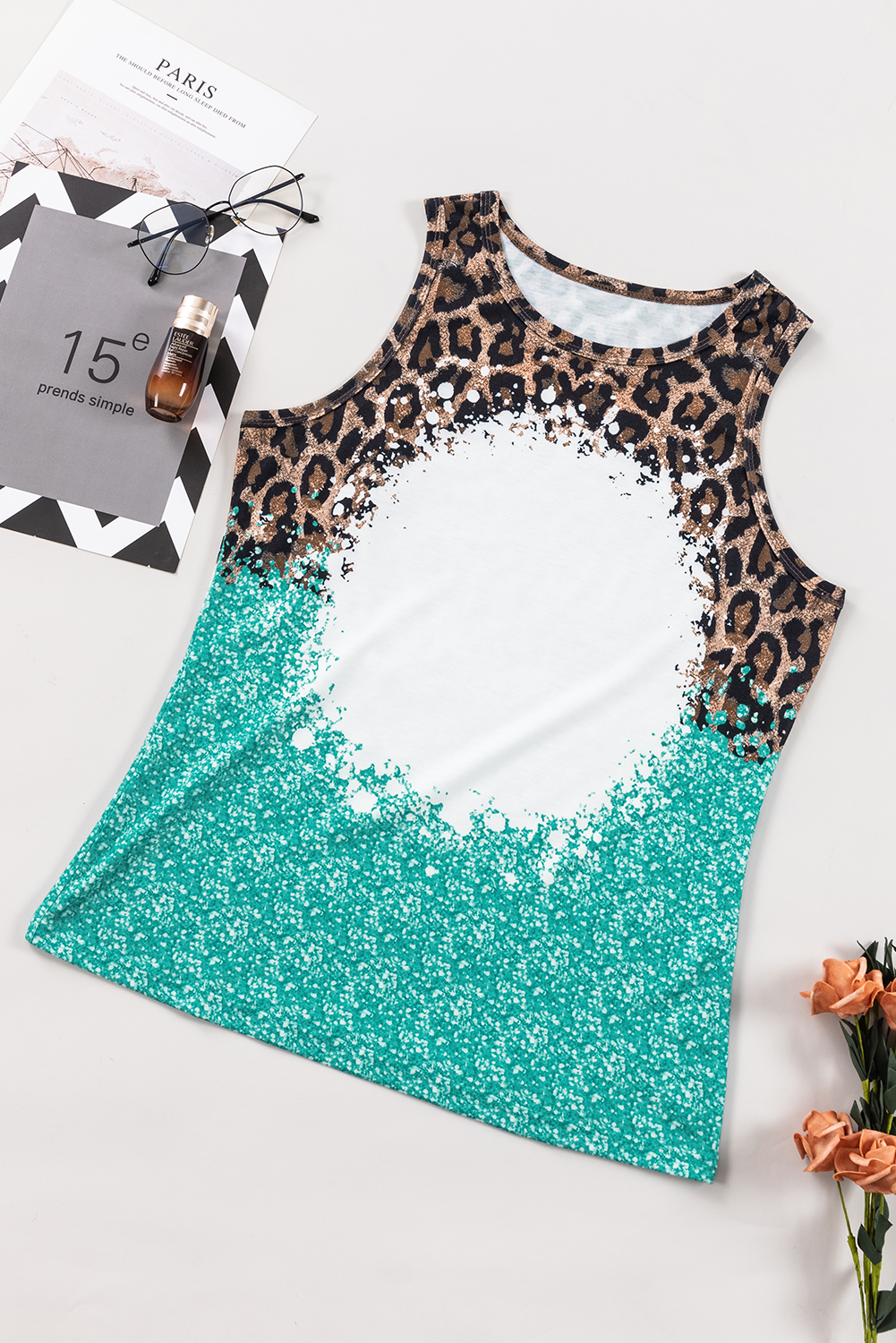 Light Blue Bleached Leopard Tie-dye Print Tank Top - loveforevers