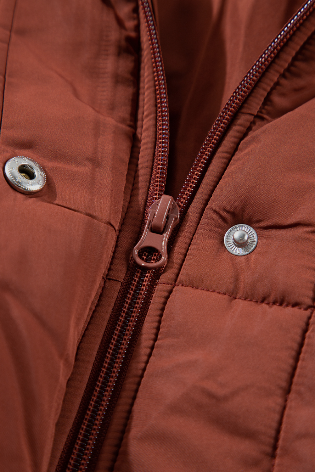 Coffee Quilted Puffer Stand Neck Zipped Mid-length Coat - loveforevers
