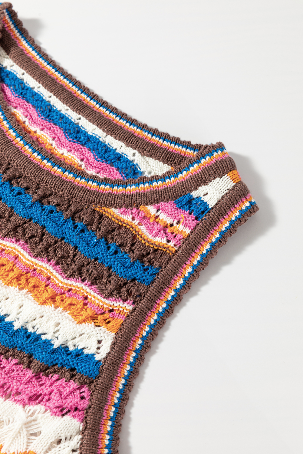 Dark Blue Striped Textured Knit Crew Neck Sweater Vest - loveforevers