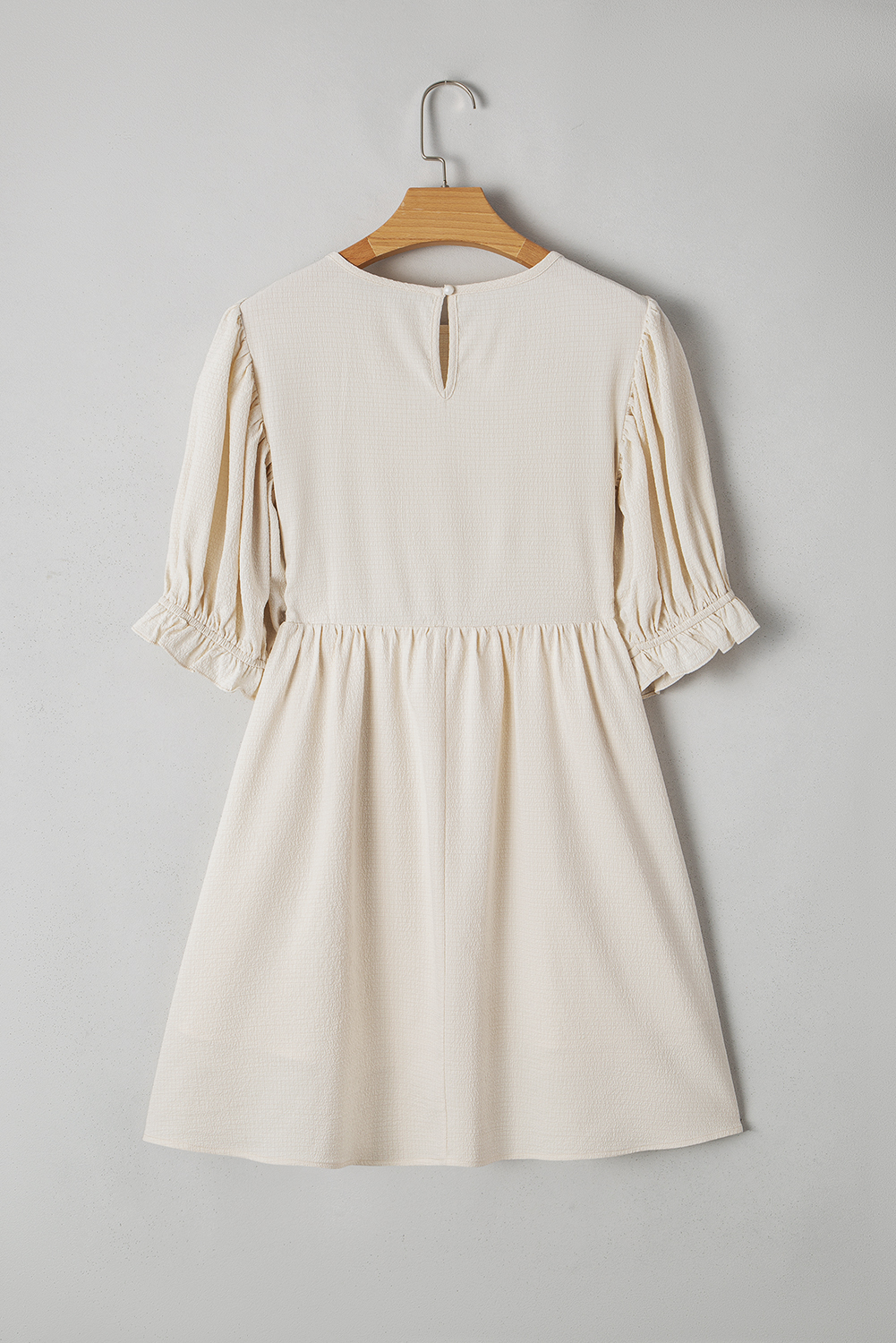 White Textured Ruffled Puff Sleeve Loose Dress - loveforevers