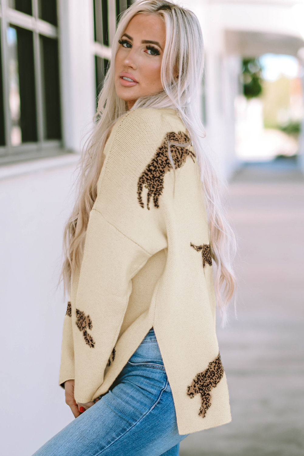 Parchment Lively Cheetah Print High Neck Split Hem Sweater - loveforevers