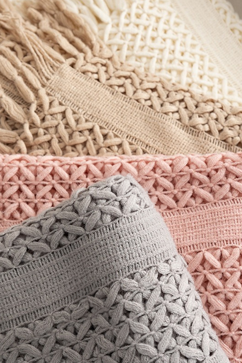 Dusty Pink Fashion Texture Design Tassel Trim Blanket - loveforevers