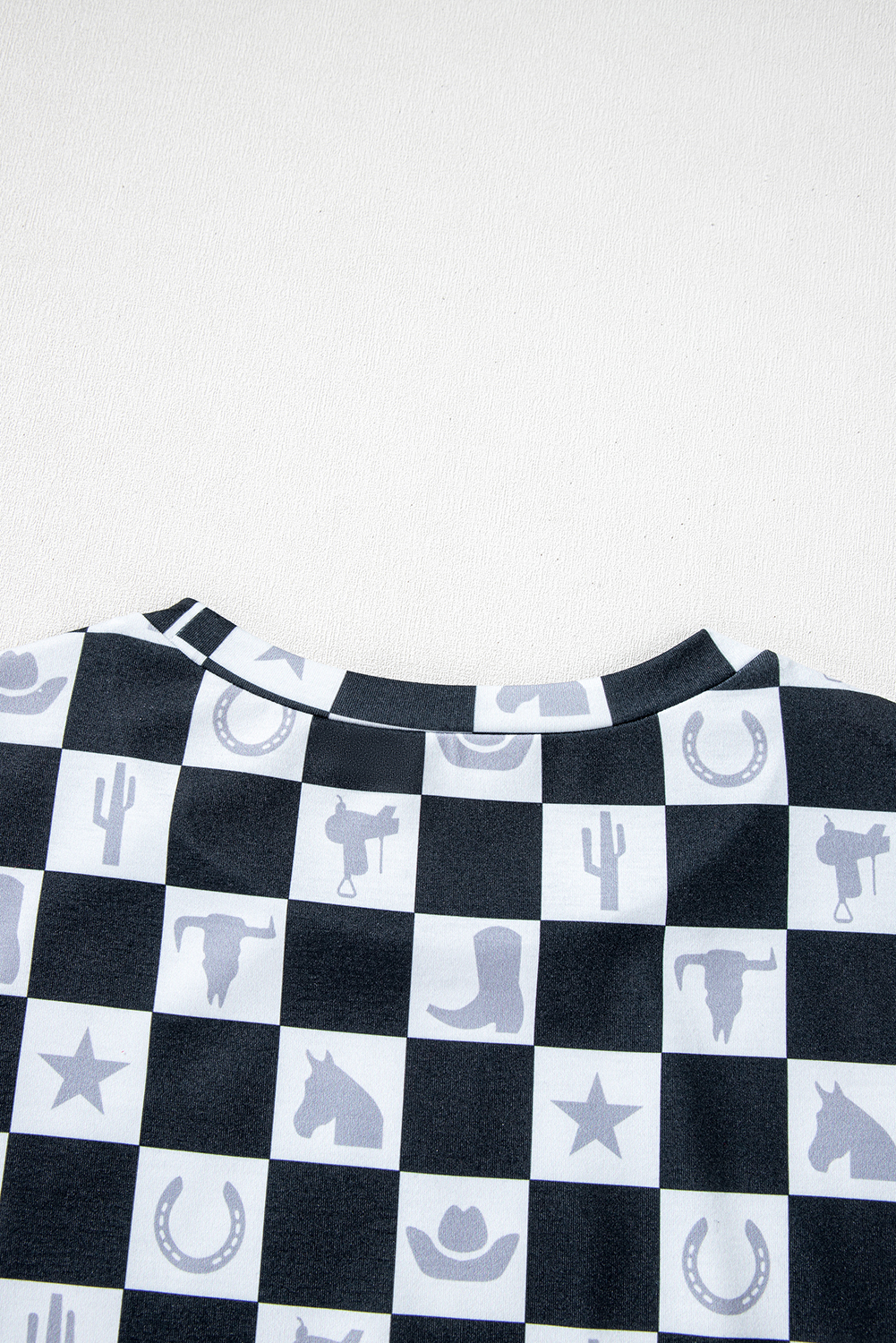 Black Western Fashion Checkerboard Print Side Split T Shirt - loveforevers