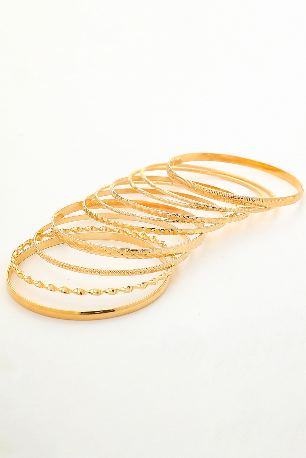 Gold 10pcs Textured Twisted Stackable Alloy Bracelet Set - loveforevers