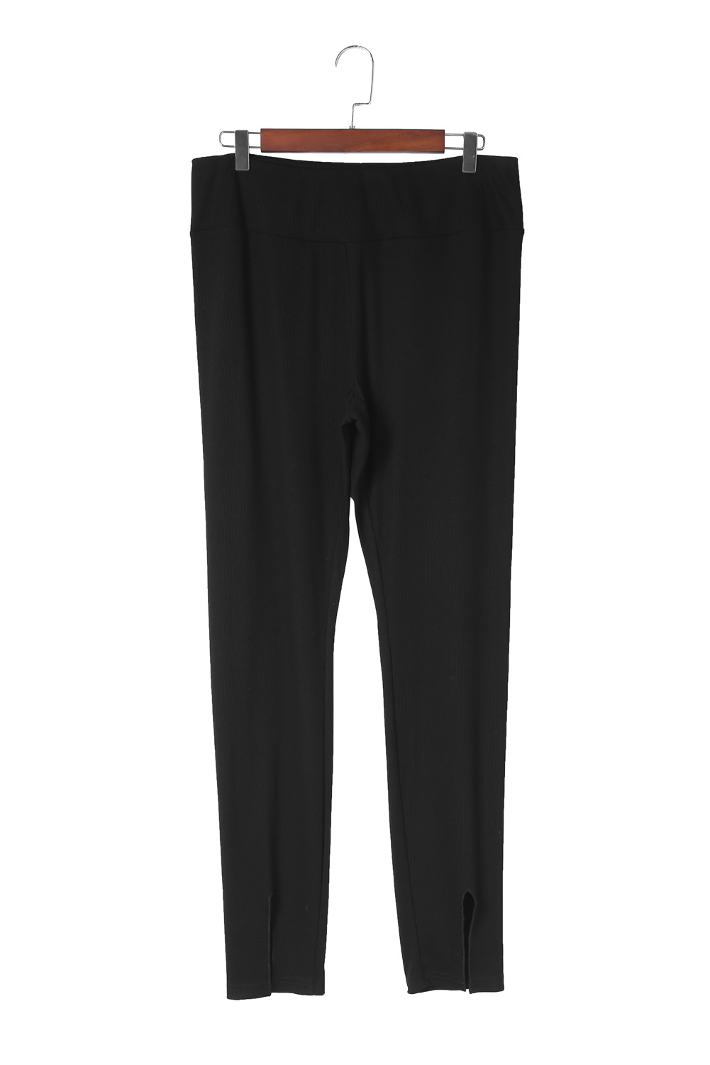 Black Rib Knit High Waist Slit Leggings - loveforevers