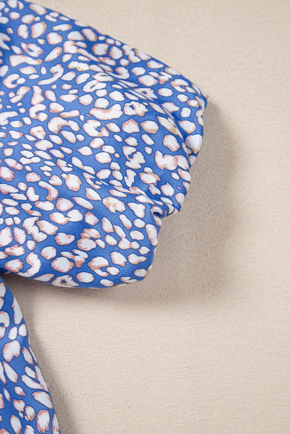 Ashleigh Blue Leopard Print Spot Contrast V Neck Half Puff Sleeve Shirt - loveforevers