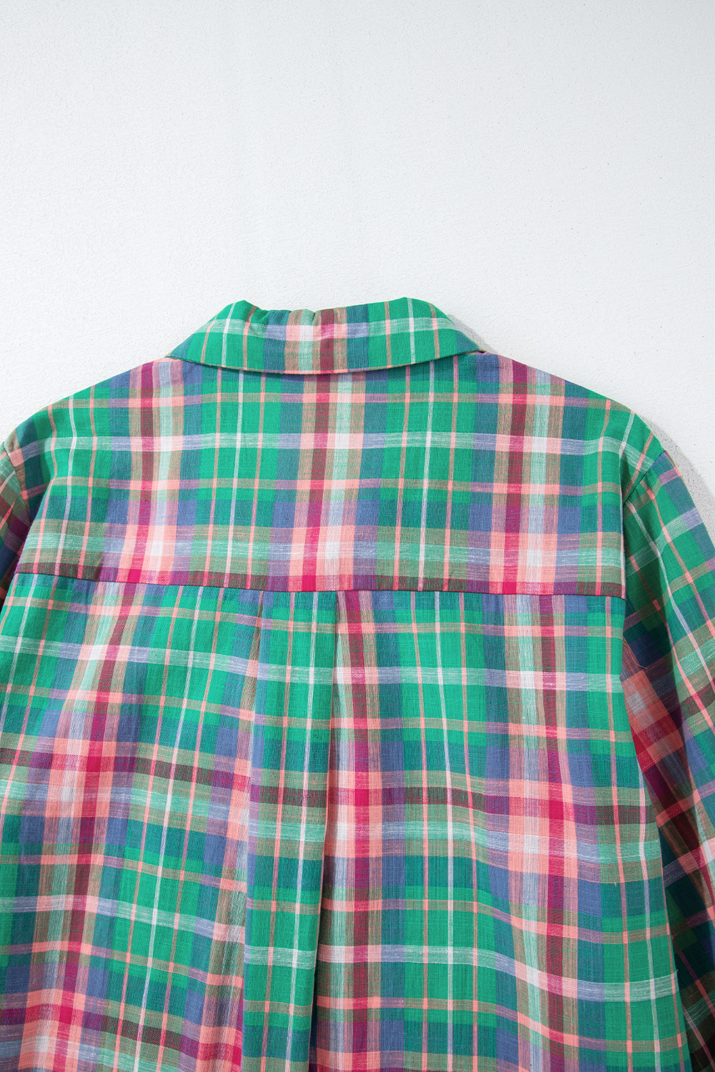 Green Checkered 3/4 Sleeve Collared Loose Fit Shirt - loveforevers