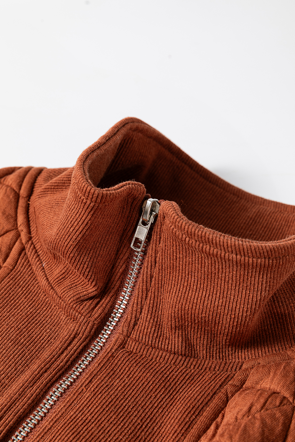Straw Yellow Geometric Quilted Half Zipped Loose Sweatshirt - loveforevers