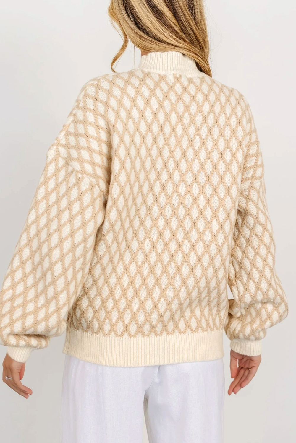 Oatmeal Diamond Knit Drop Shoulder Loose Sweater - loveforevers