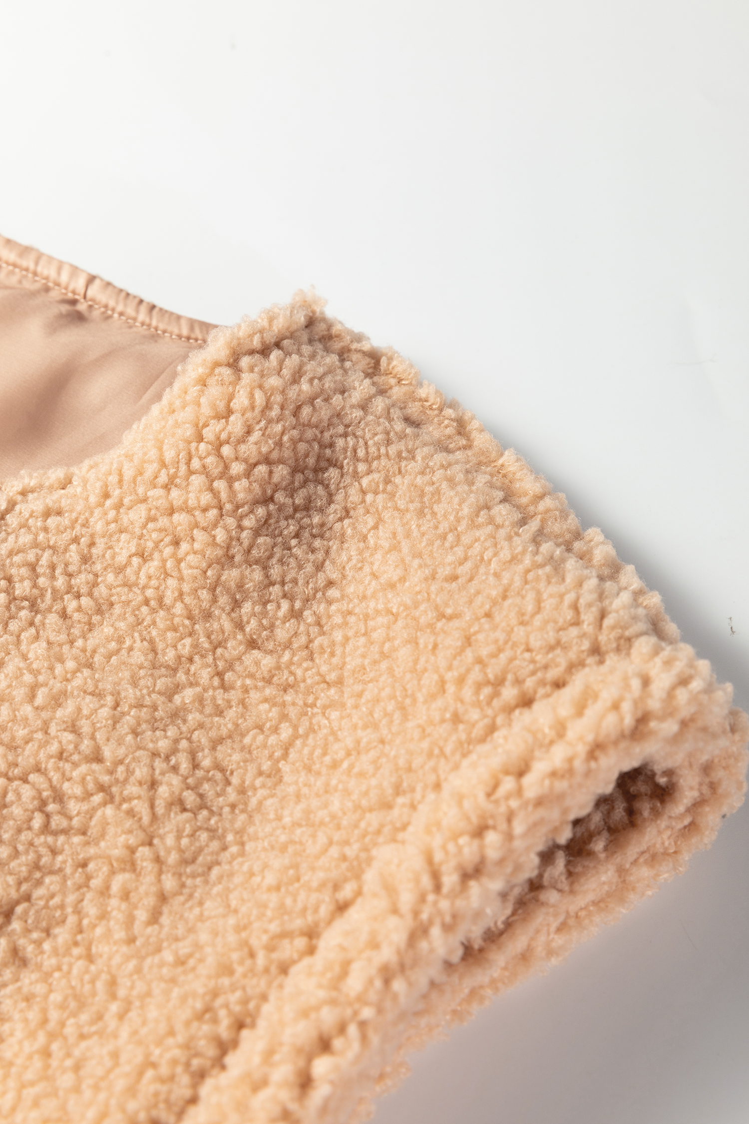 Light French Beige Big Button Accent Fuzzy Pocket Vest - loveforevers