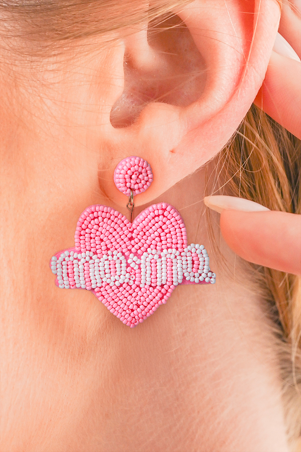 Bonbon Mama Heart Shape Beaded Stud Earrings - loveforevers