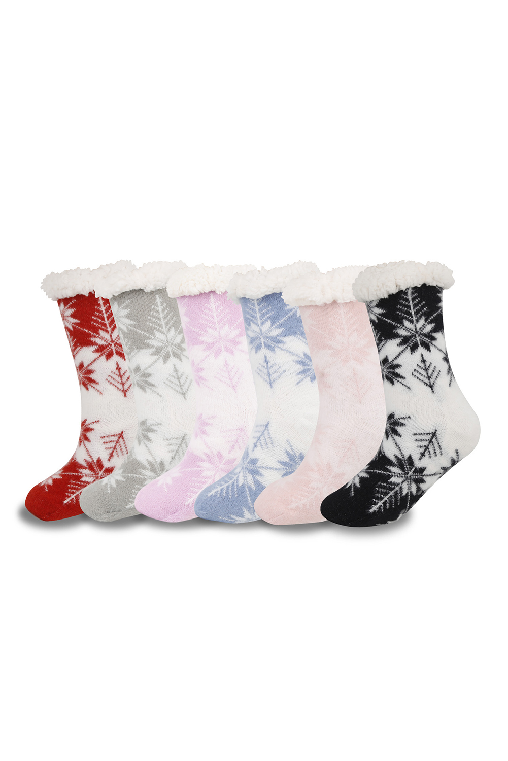 Fiery Red Christmas Snowflake Cozy Sherpa Lined Cabin Socks - loveforevers