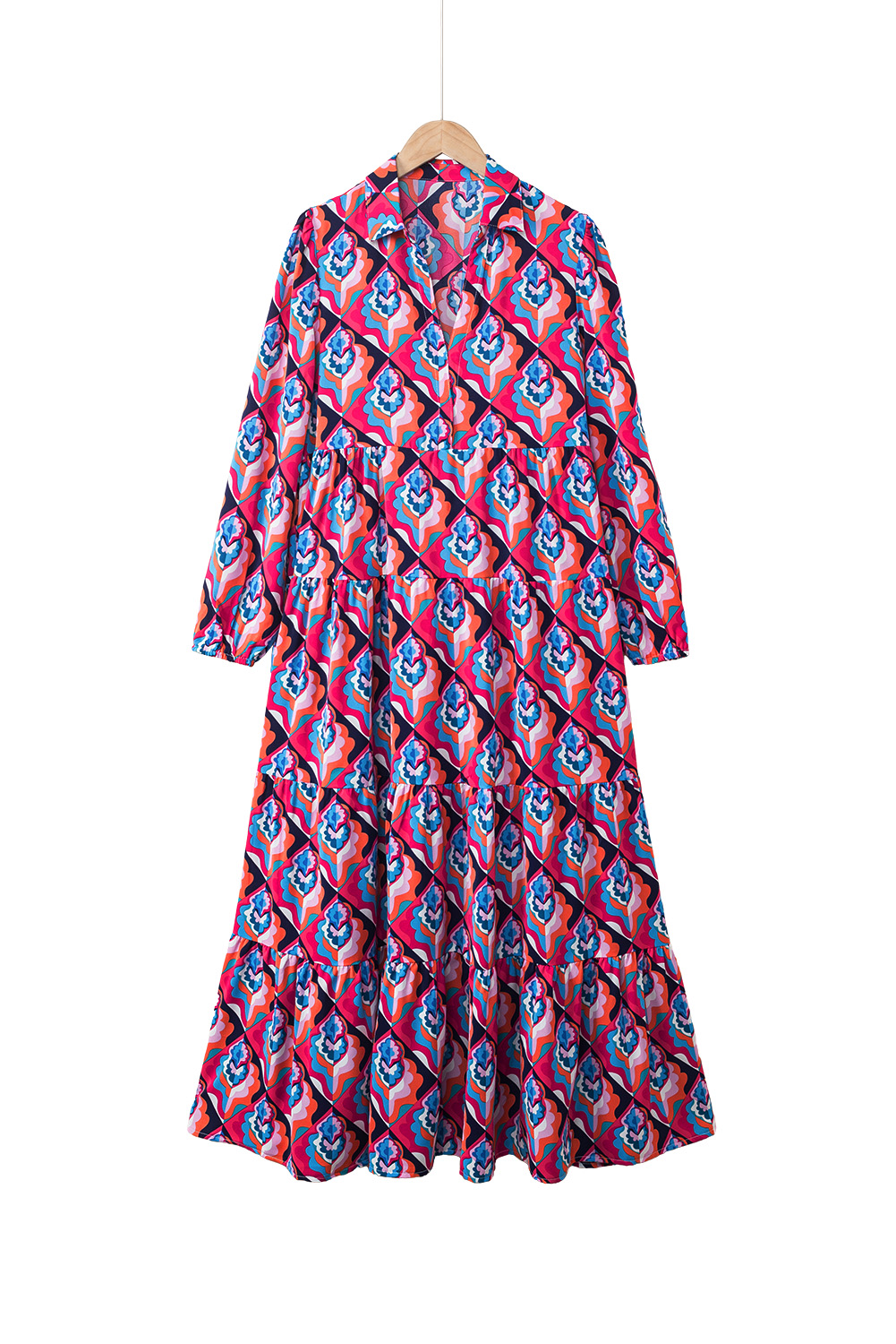 Abstract Geometric Print Long Sleeve High Waist Dress - loveforevers