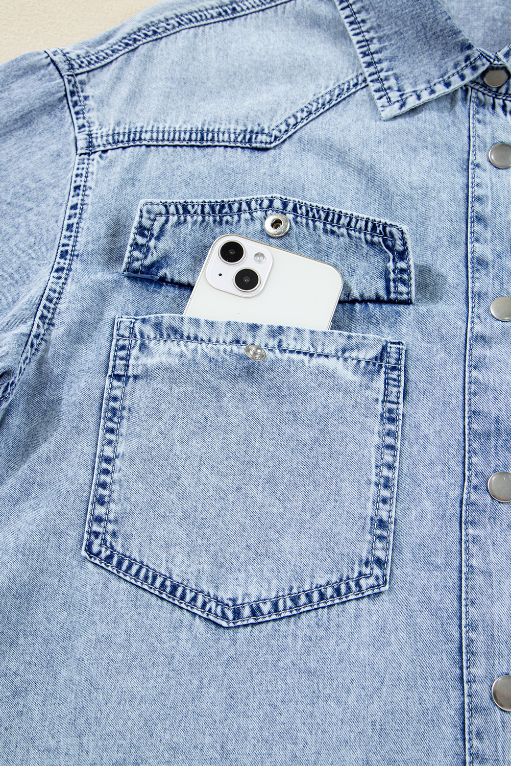 Blue Beau Chest Pocket Raw Hem Denim Loose Shirt Dress - loveforevers