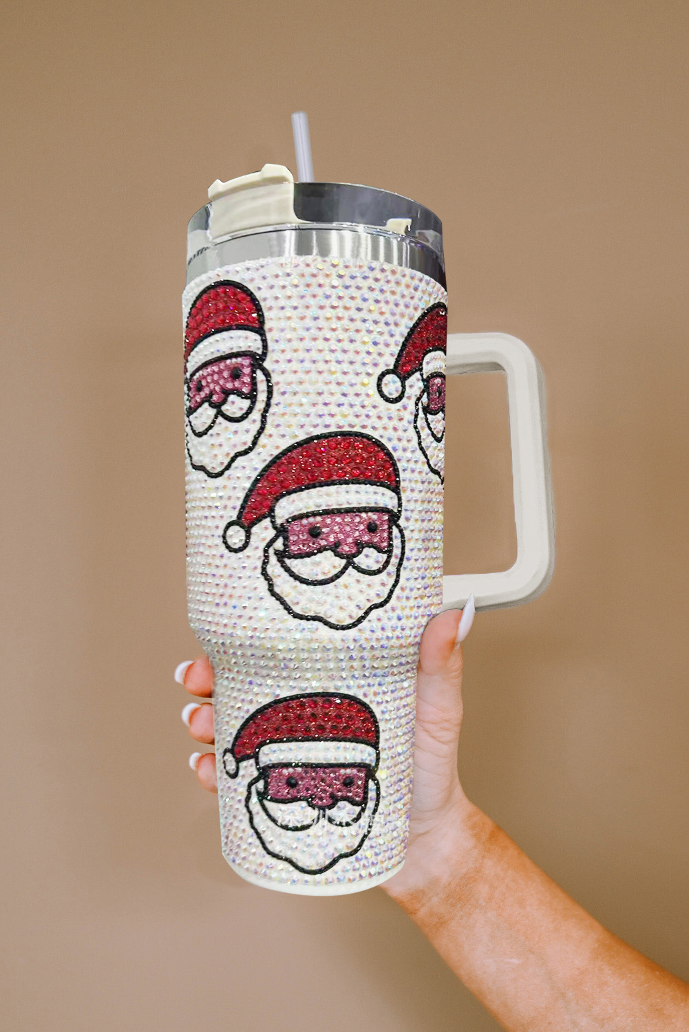 White Christmas Santa Claus Diamond Thermos Cup with Straw 40oz - loveforevers