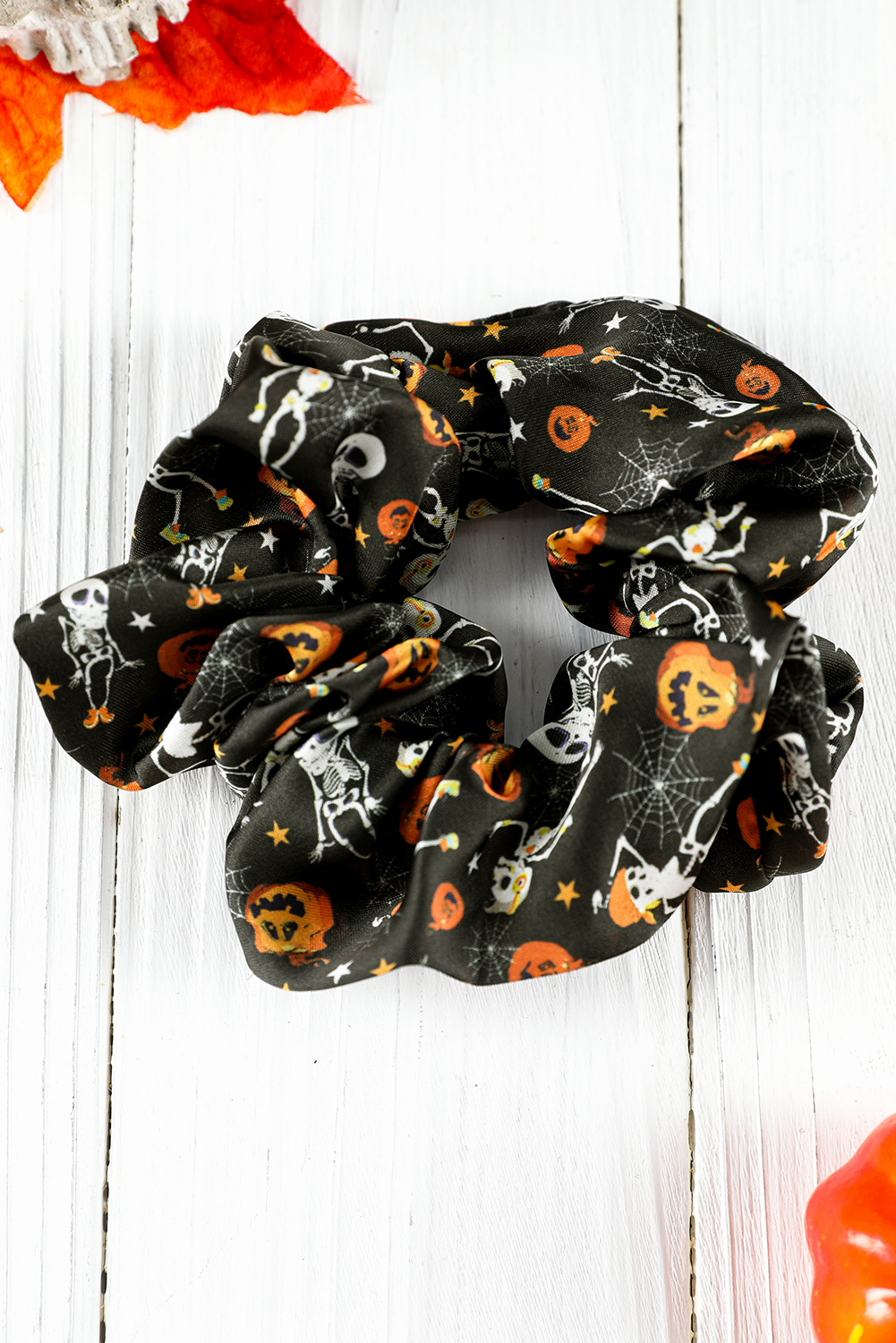 Black Halloween Pattern Print Hair Scrunchie - loveforevers