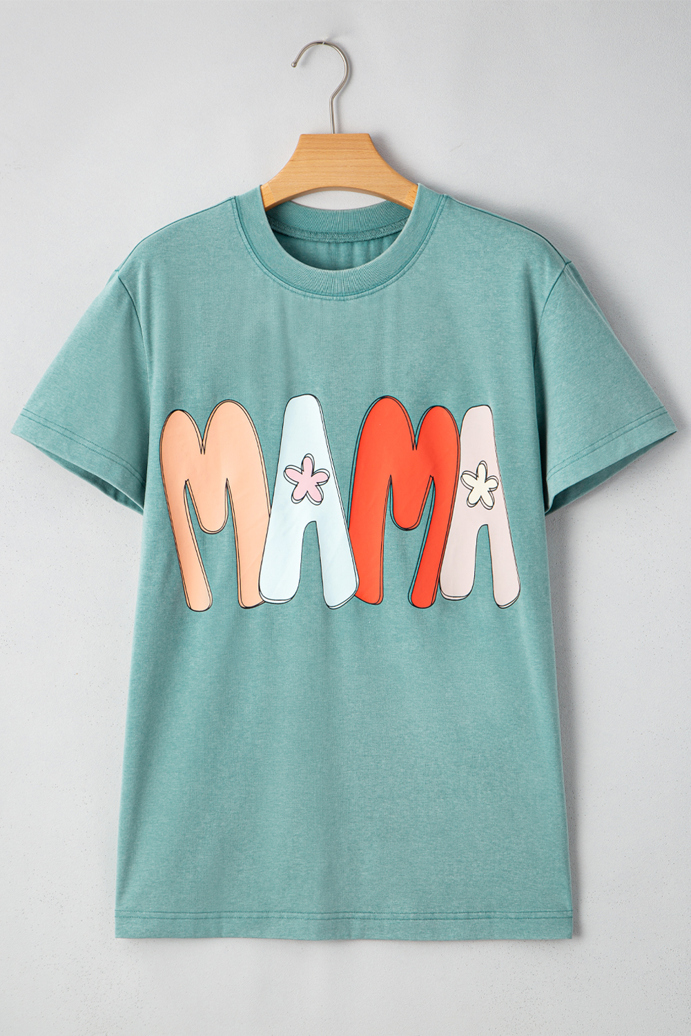 Sea Green MAMA Printed Mineral Wash Crewneck T Shirt - loveforevers