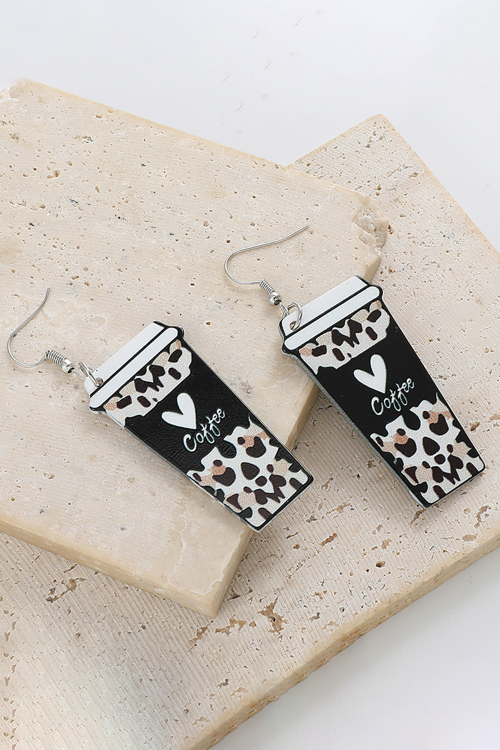 Black Leopard Coffee Print Beverage Cup Shape Earrings - loveforevers