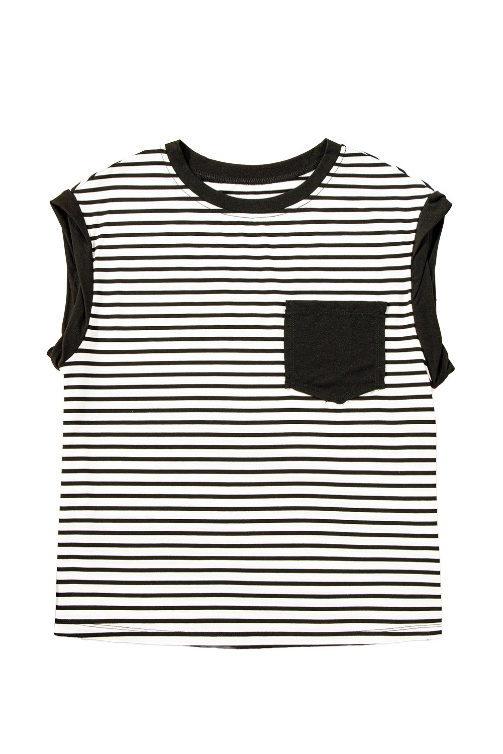 Red Stripe Chest Pocket Patch Round Neck Tank Top - loveforevers