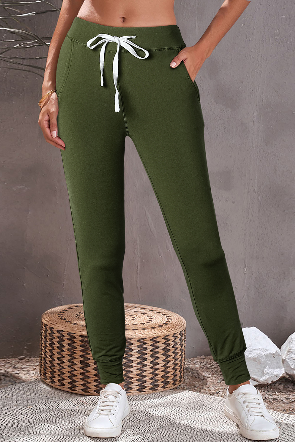 Black Drawstring Elastic Waistband Pocketed Joggers - loveforevers