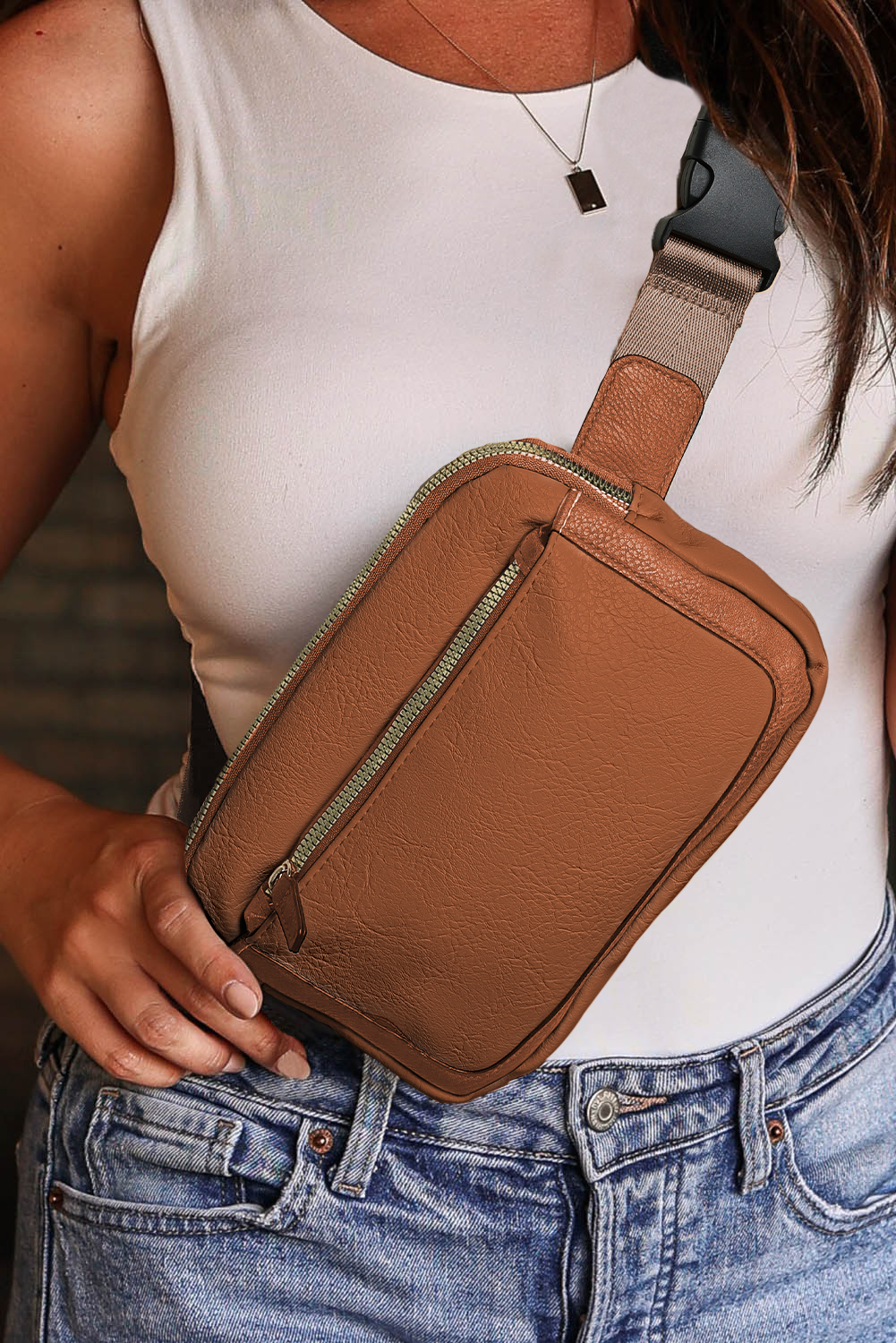 Camel Minimalist Multi-zipped Crossbody Bag - loveforevers