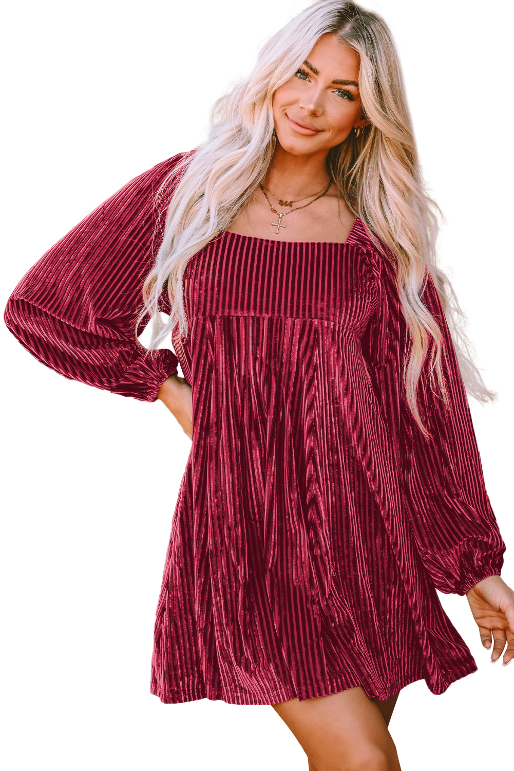 Red Tie Back Square Neck Velvet Babydoll Dress - loveforevers