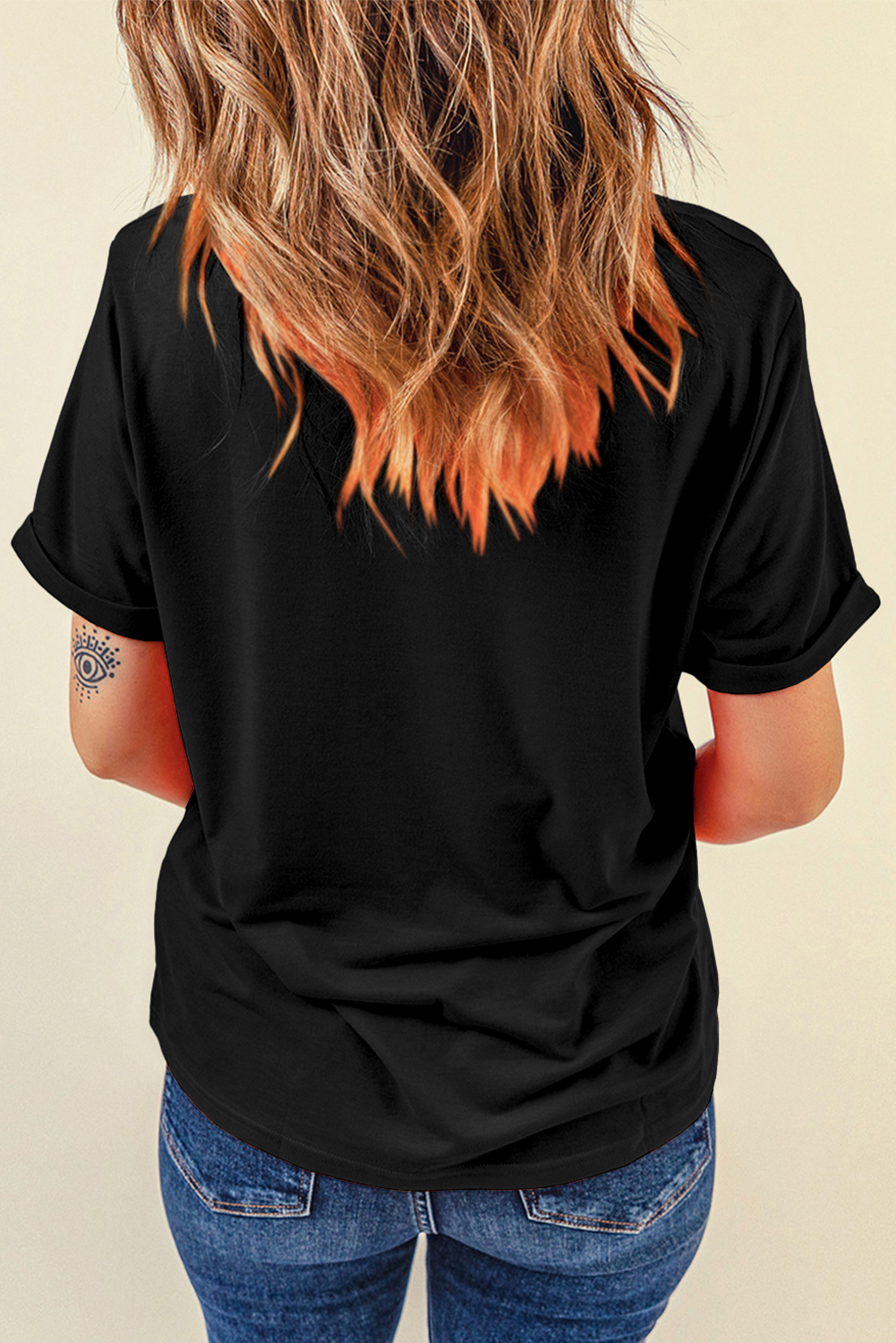 Black Glittering Rhinestone American Flag Pattern T Shirt - loveforevers