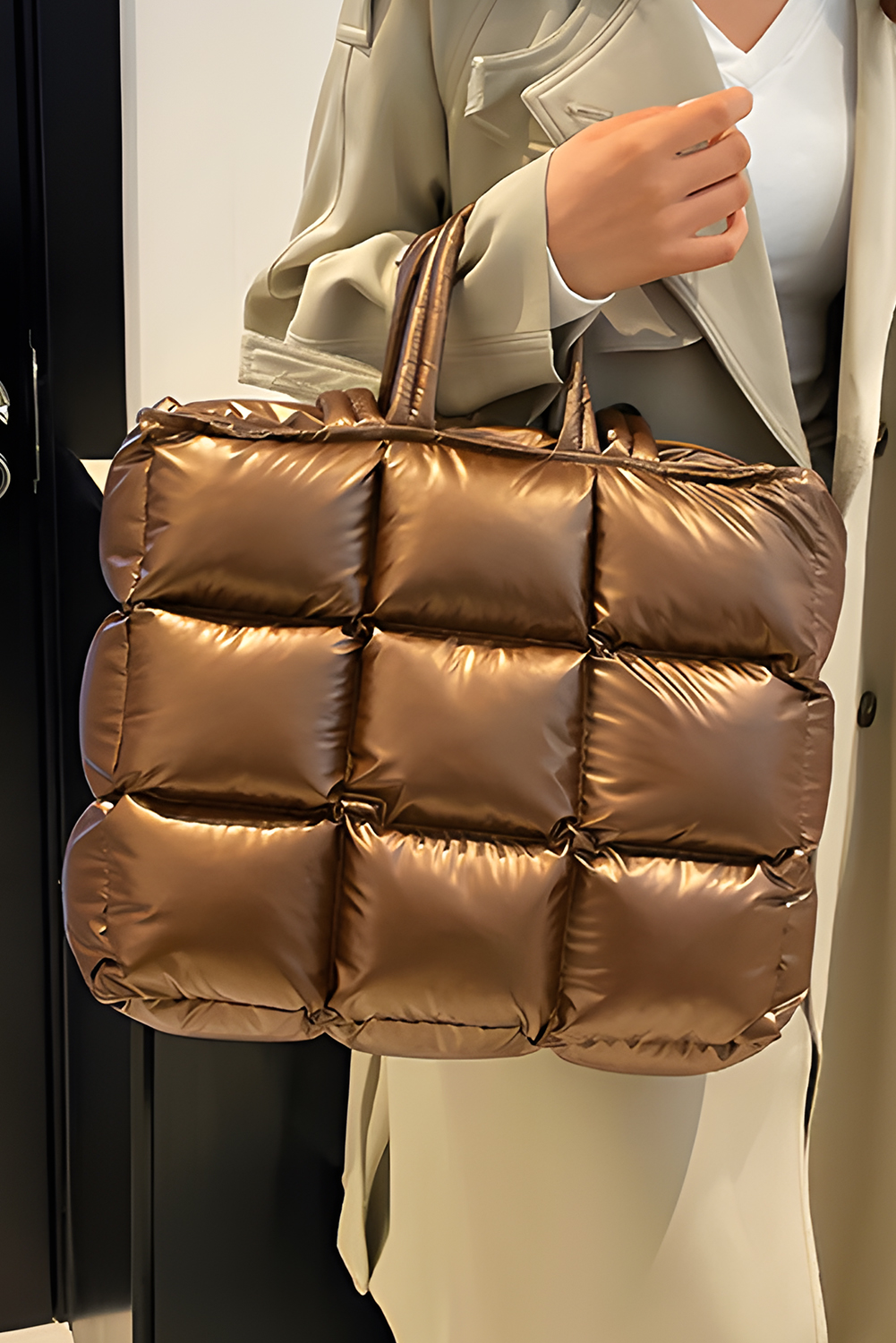 Gold Large Capacity Quilted Puffer Tote Bag - loveforevers