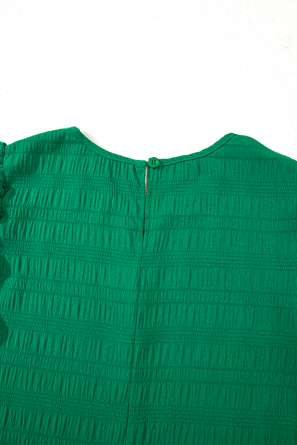 Dark Green Textured Ruffled Sleeve Round Neck Top - loveforevers
