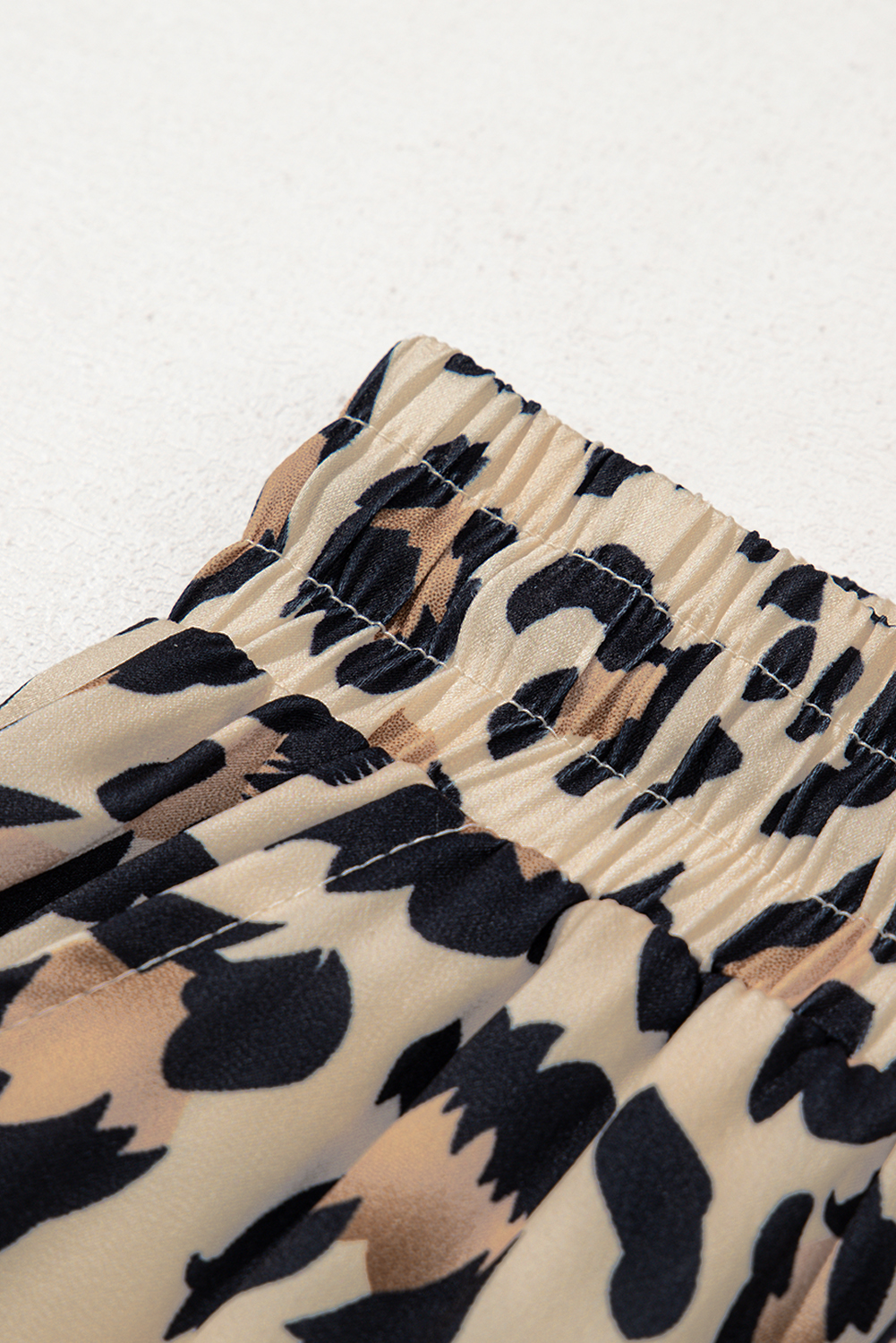 Parchment Leopard Drawstring Elastic Waistband Flowy Wide Leg Pants - loveforevers