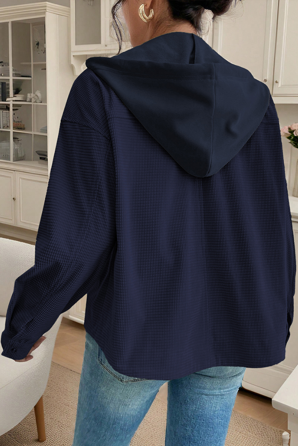 Sail Blue 2 in 1 Thermal Knit Textured Hooded Jacket - loveforevers