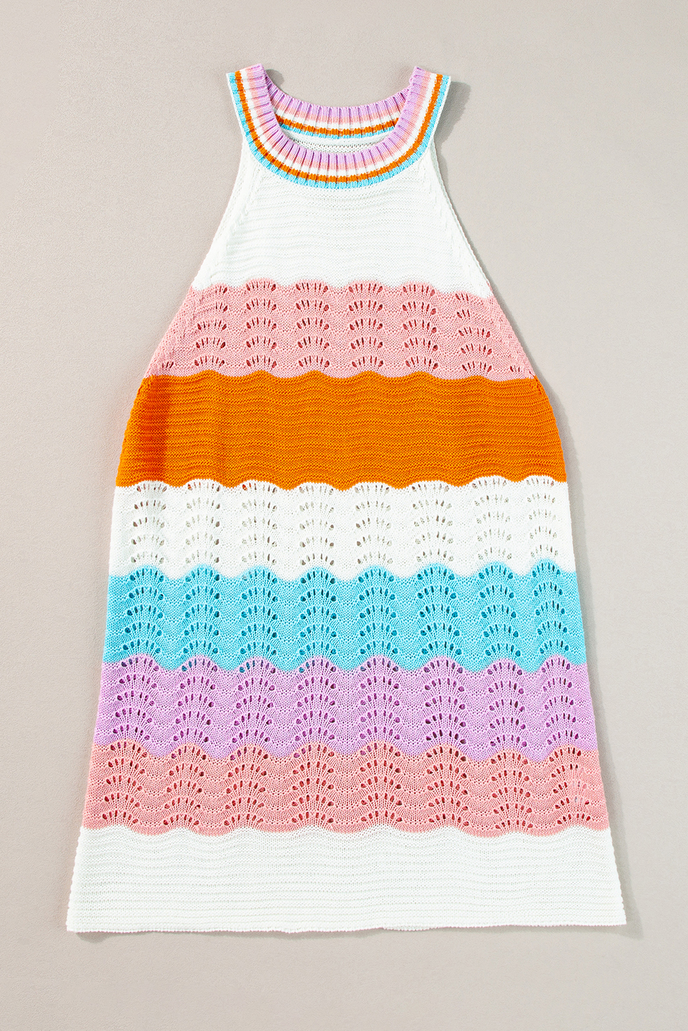 Multicolour Wavy Striped Print Textured Knit Sleeveless Sweater Top - loveforevers