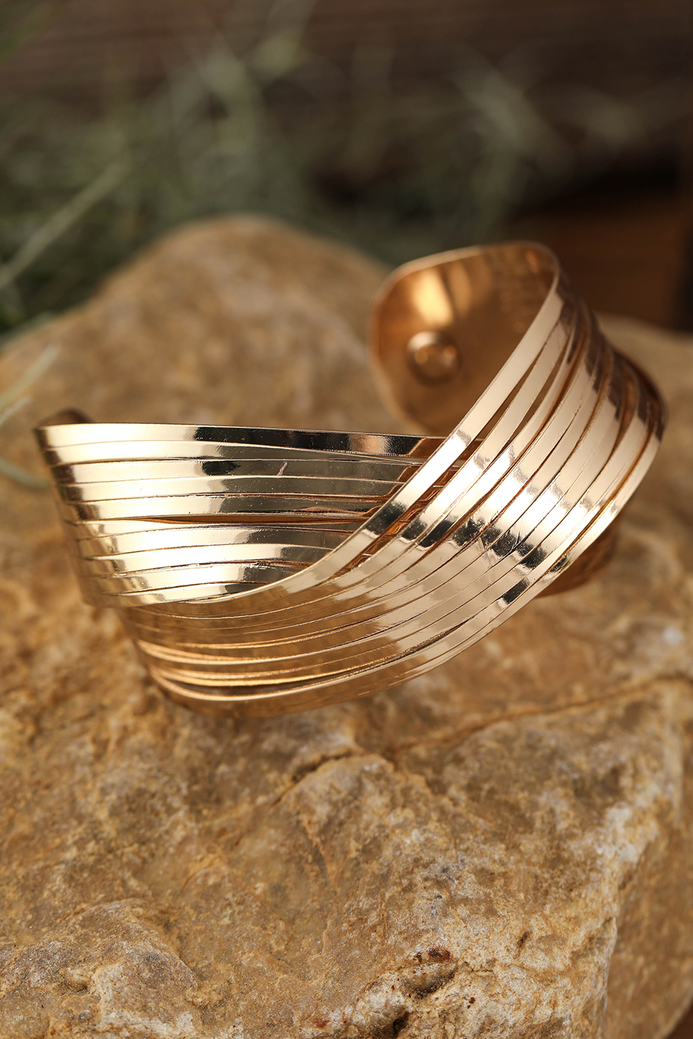 Gold Textured Crossover Metal Cuff Bracelet - loveforevers