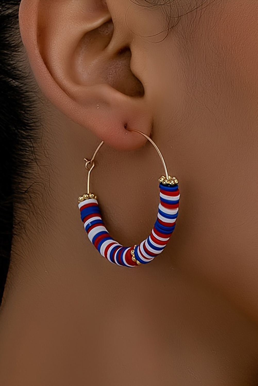 Dark Blue American Flag Inspired Beaded Large Hoop Earrings - loveforevers