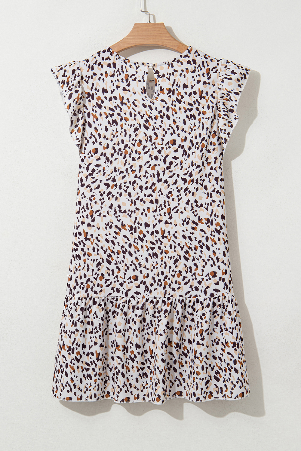 Khaki Leopard Ruffled Flutter Sleeve Keyhole Back Mini Dress - loveforevers