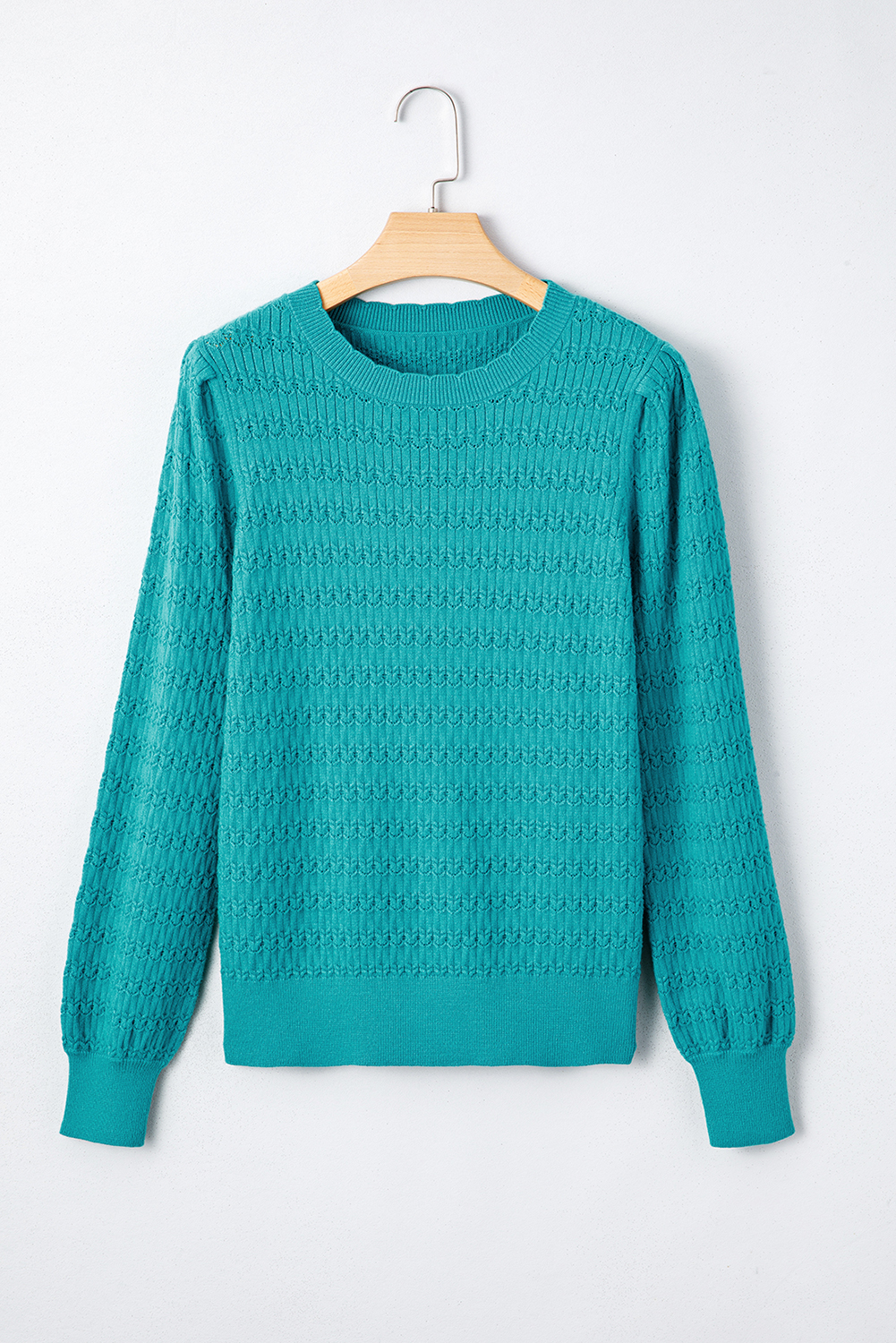 Fiery Red Trendy Pattern Knit Ribbed Cuffs Crew Neck Sweater - loveforevers