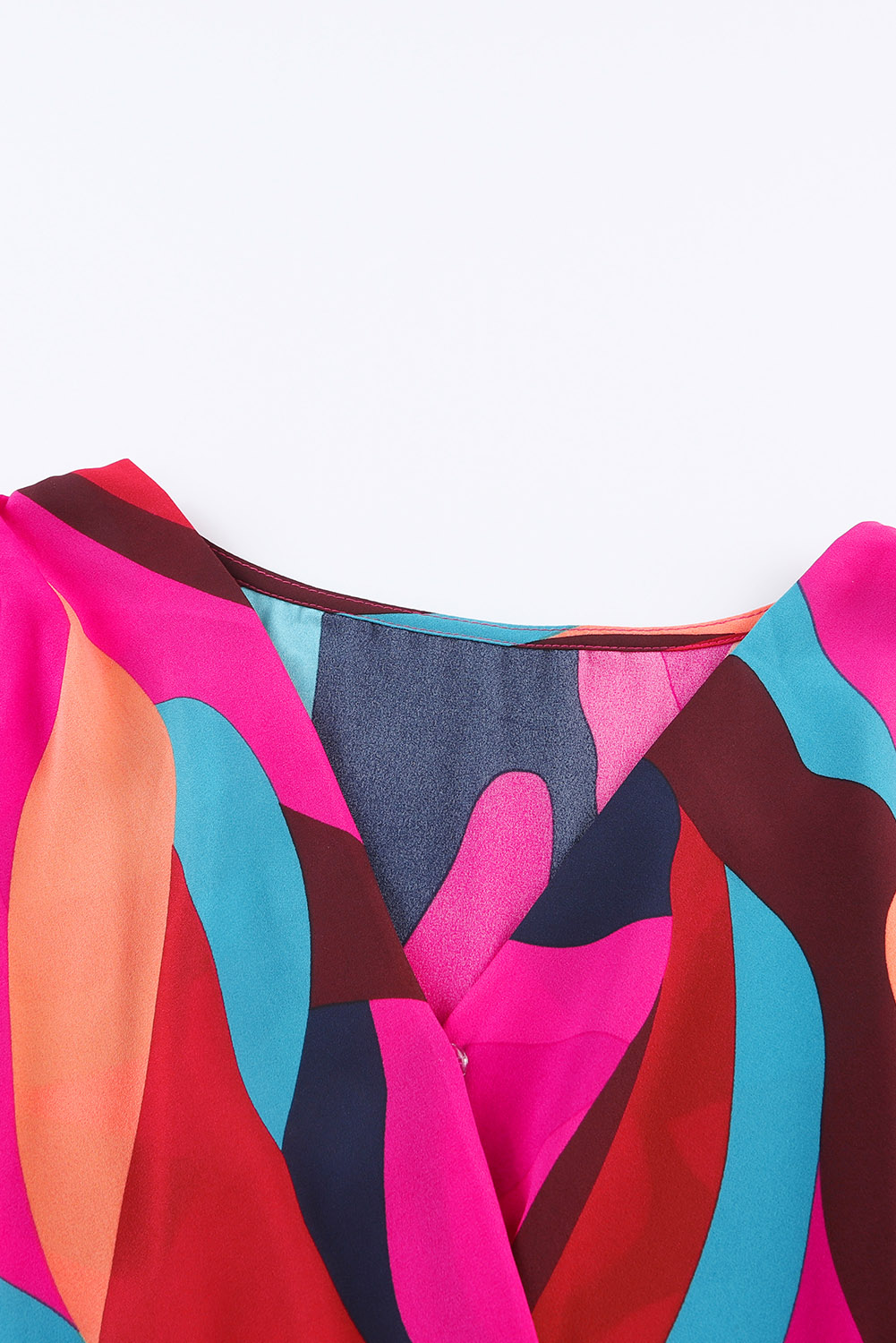 Fiery Red Abstract Printed Belted Puff Sleeve Mini Dress - loveforevers