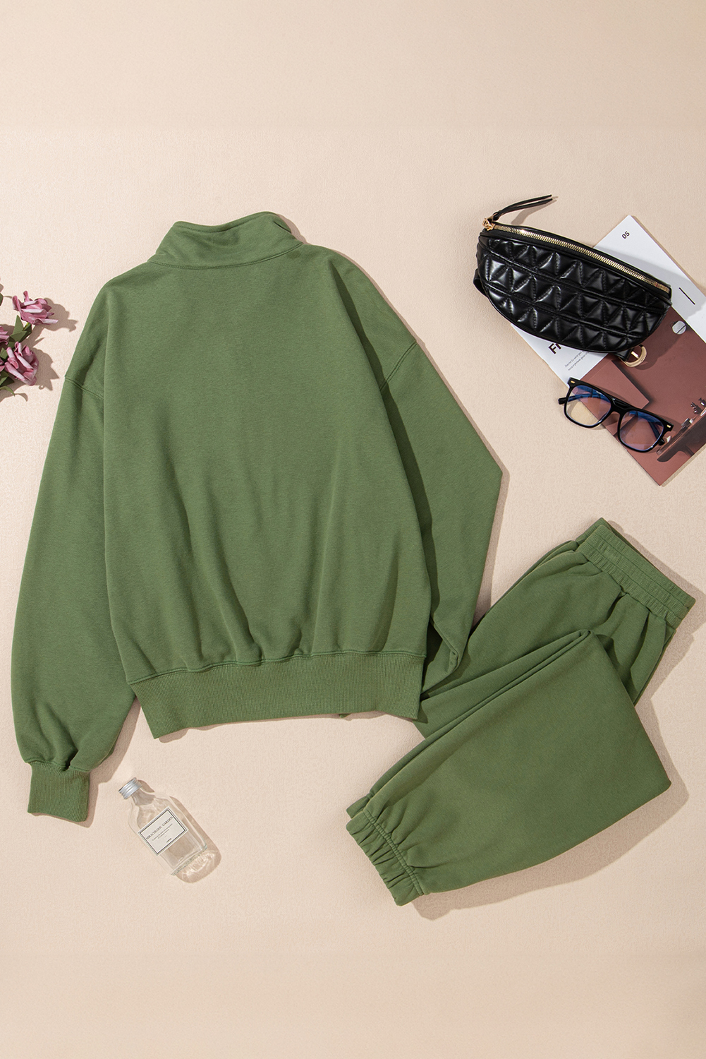 Vineyard Green Half Zip up Pullover Active Top and Joggers Set - loveforevers